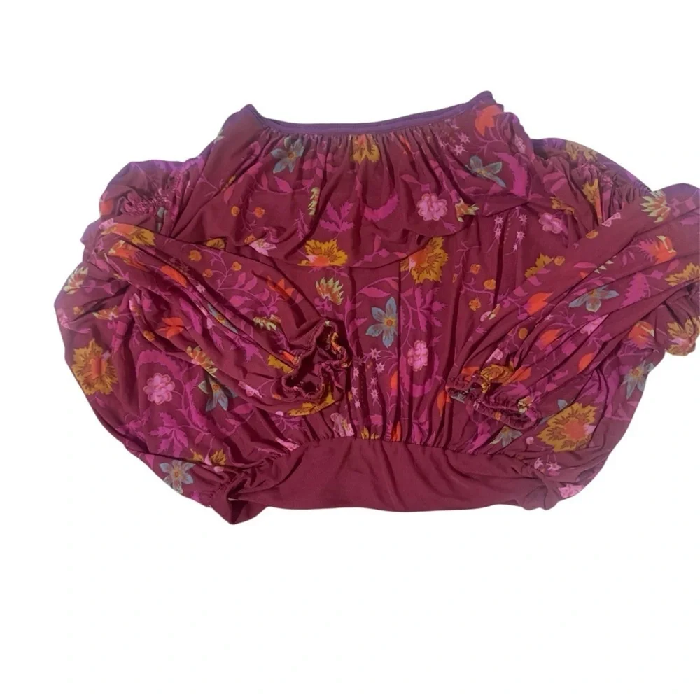 Free People Floral Blouse - Burgundy and Yellow